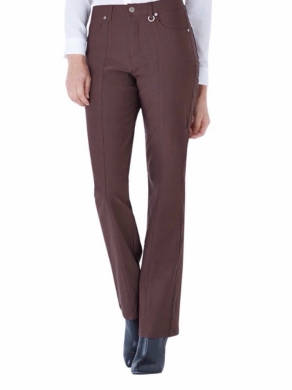 Simon Chang Denim Tummy Control Micro Twill Stretch Dress Pants - brown